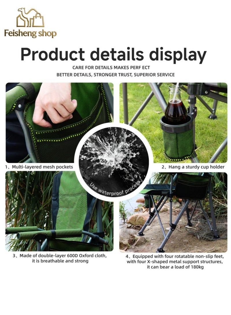Feisheng shop Portable Outdoor Camping Chair | Lightweight Folding Camp Chair | Heavy-Duty Beach Chair | High-Back Padded Lawn Chair | Outdoor Fishing Chair | Folding Chair | Features Armrests, Cup Holder, and Carry Bag | Ideal for BBQs, Gardens, Outdoors, Indoor Picnics, Fishing, and Hiking - Image 5